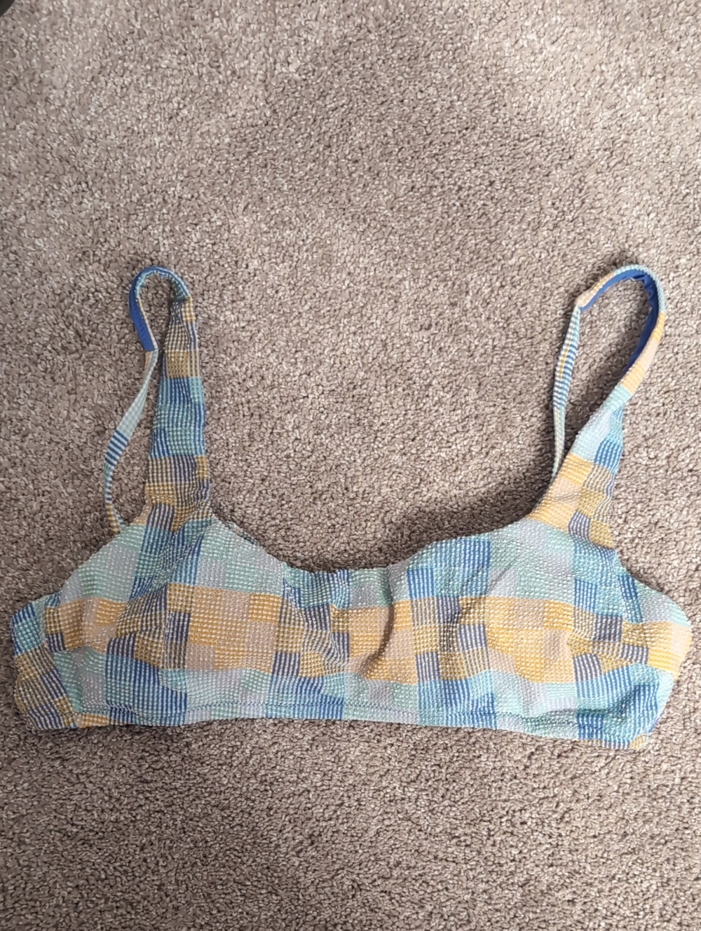 Aerie Blue/Yellow Patchwork Bikini Top